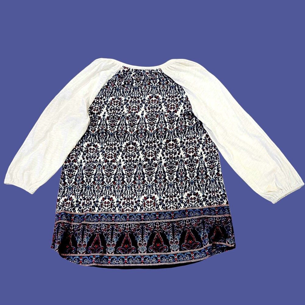 Boho Peasant Tunic Top Embroidered Print Long Sleeve Womens L - Picture 3 of 5